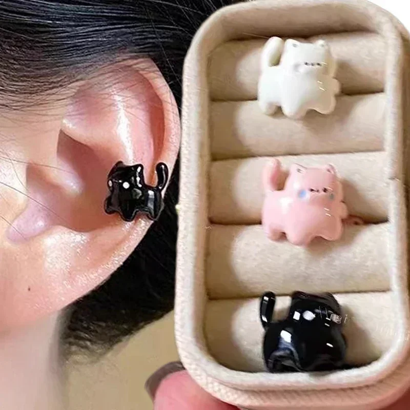 1/3 قطعة Kawaii الكرتون القط U-شكل قرط كبس Y2K الحلو فتاة أقراط مشبكية ثقب وهمية للنساء الرجال مجوهرات الأزياء هدايا الحفلات #3