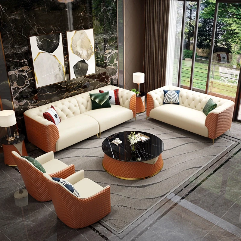Italienische leichte Luxus möbel Wohnzimmer Sofa Set Designs für Salon Edelstahl Sofa hohe Qualität