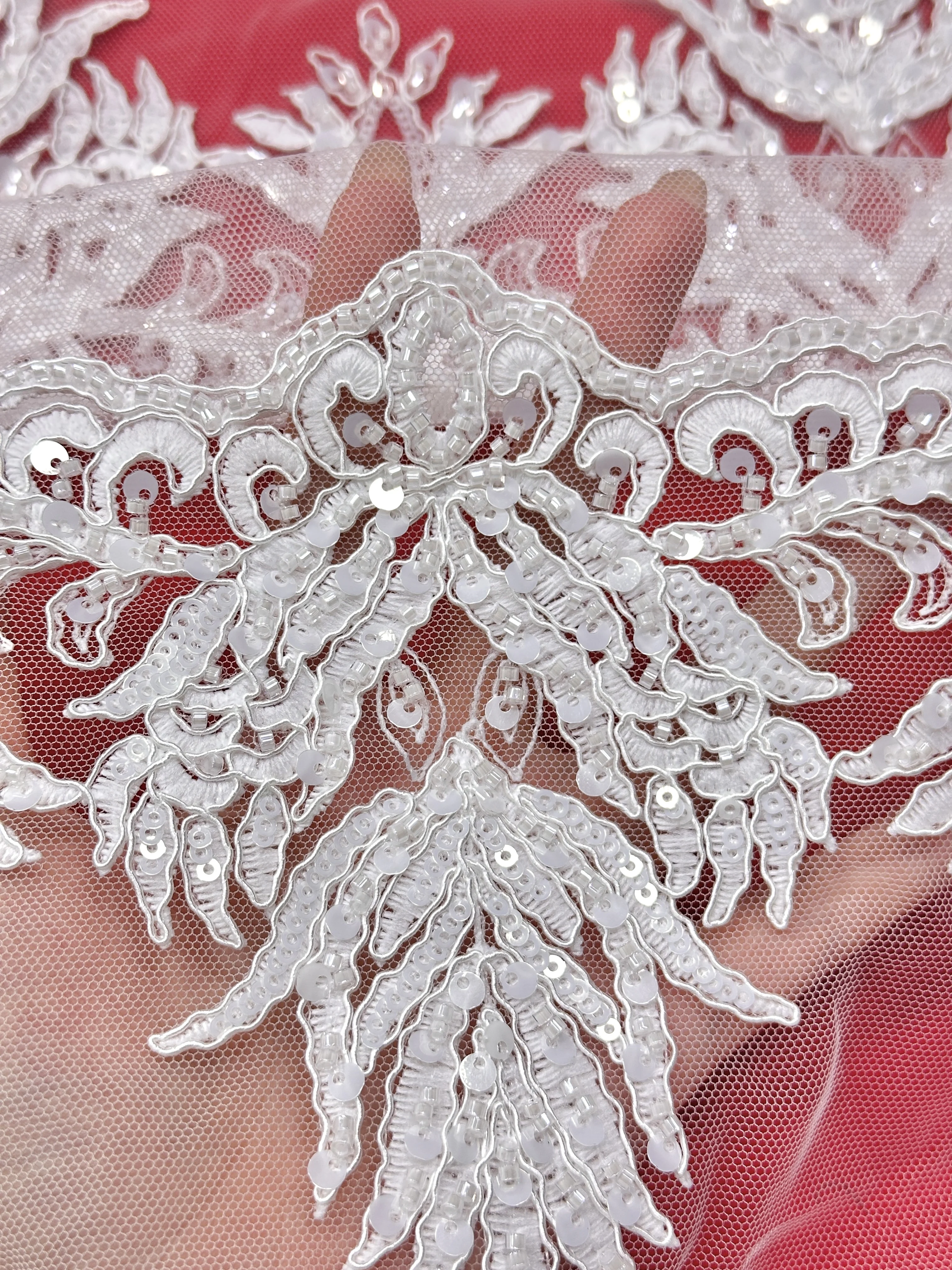 Zwaar verfraaid Nigeriaans gaas voor bruiden Luxe Europese Franse netkantstof met pailletten voor bruidsfeestjurken