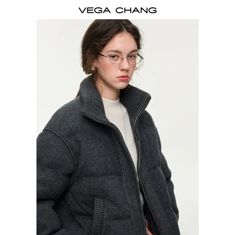 Vega Chang Nueva chaqueta de invierno a prueba de viento con cuello levantado y plumón de pato blanco para mujer