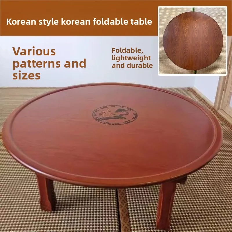 Korean Japanese Folding Low Table Tatami Ondol Floor Desk Round Rice Table Home Foldable