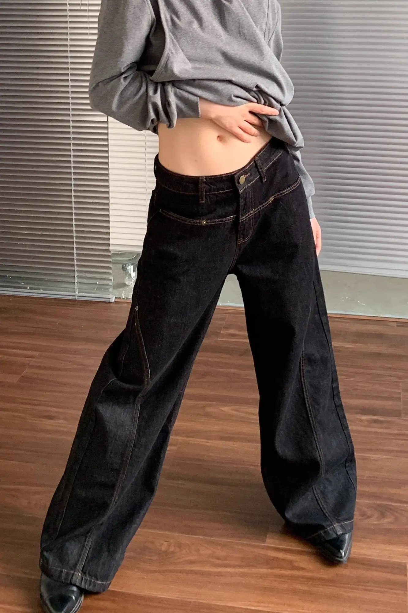 

American High Street Vibe Straight Jeans Women'S Spring Autumn New Niche Design Loose Slim High Waist Mop Pants