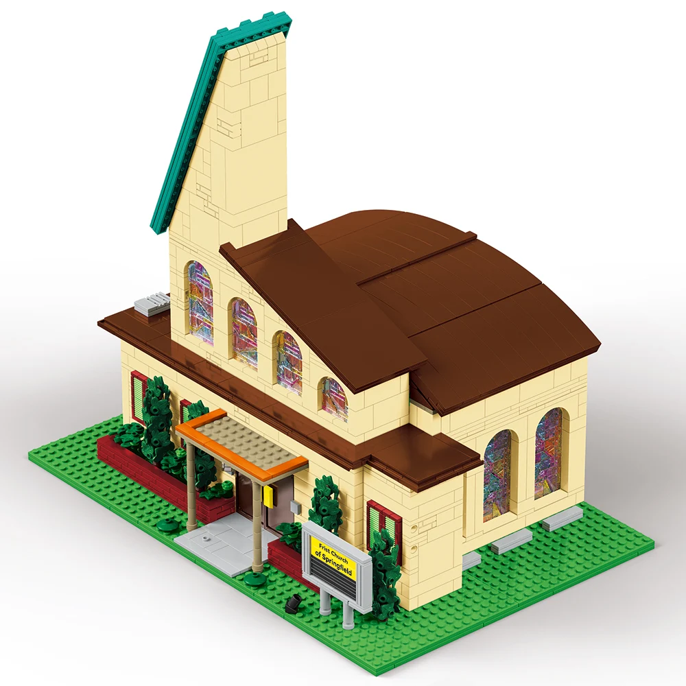 2465PCS Springfield Church Building Blocks Set Cartoon Movie Style Architecture Model with LED Light Collectible for Adults Kids