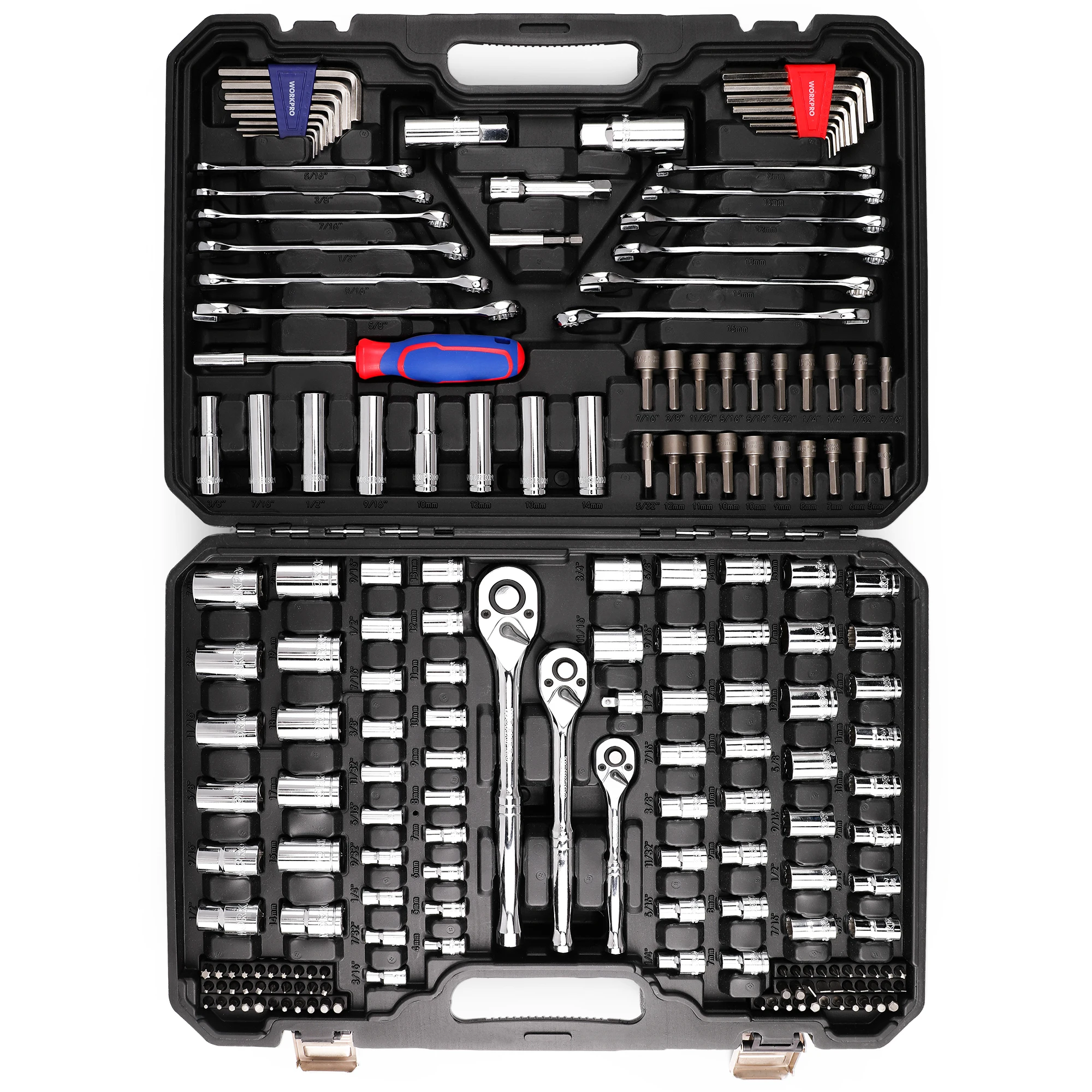 WORKPRO Mechanics Tools Kit and Socket Set 192-Piece SAE&Metric  1/2'', 1/4'', 3/8'' Drive Socket Ratchet Wrench Set