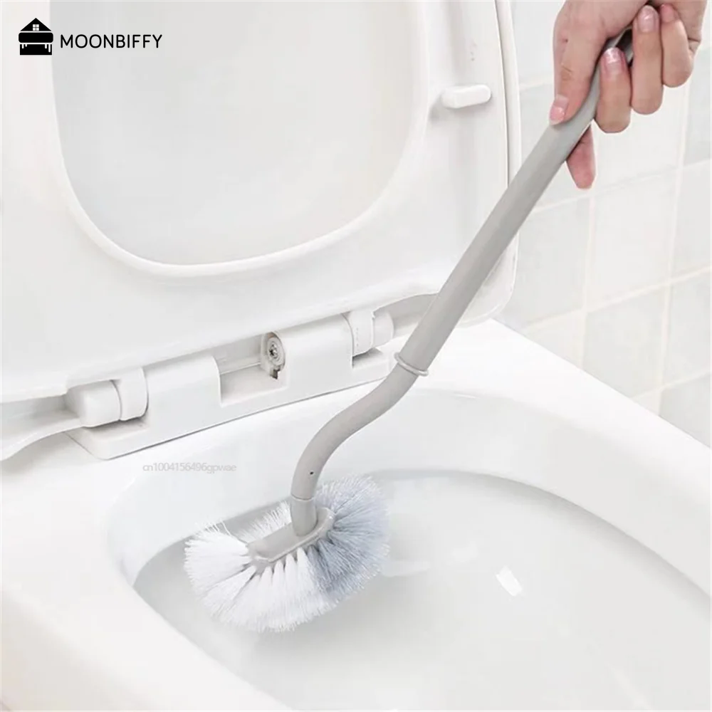 1PC Toilet Brush Dead Corner Decontamination Cleaning Double Side Curved Plastic Brush Toilet Bathroom Long Handle Brush Ecoco