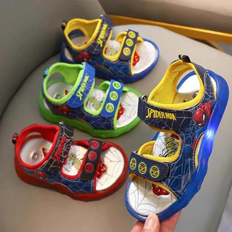 Baby Boys Cartoon Spiderman Summer Sandals Kids Girls Casual Sport Running Shoes Led Light Luminious Indoor Toddler Beach Shoes