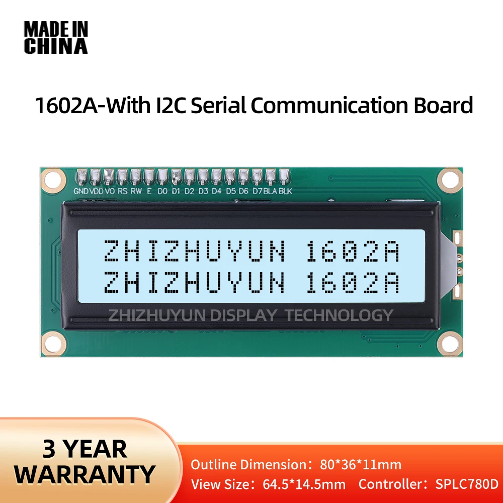 

1602A IIC Adapter Board Module LCD Screen PCF8574 LCD Character Screen Grey Film Black Characters I1C12C Interface 5V