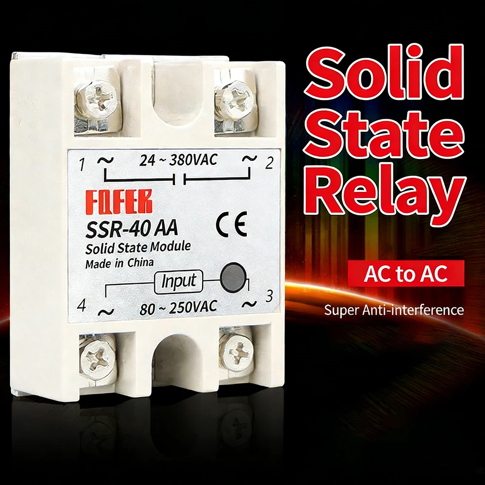 AC to AC SSR-40AA Single-phase Solid State Relay Module SSR Industrial Relay 10/25/40/60/80/100AA 80-250VCA Heat Sink Relay