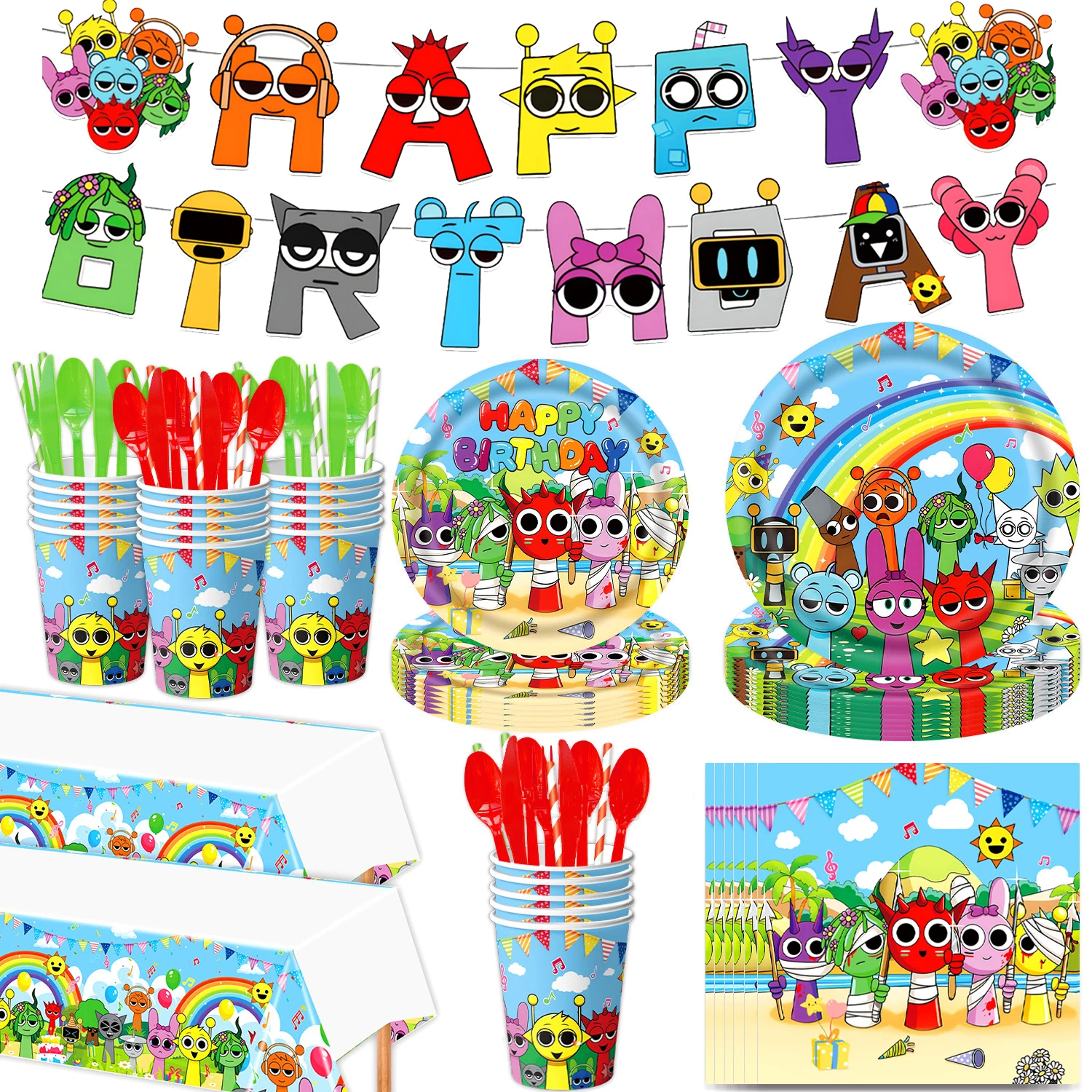

Sprunki Birthday Party Decorations Incredibox Tableware Cup Plate Balloons Cake Topper Backdrop Baby Shower Kids Party Supplies