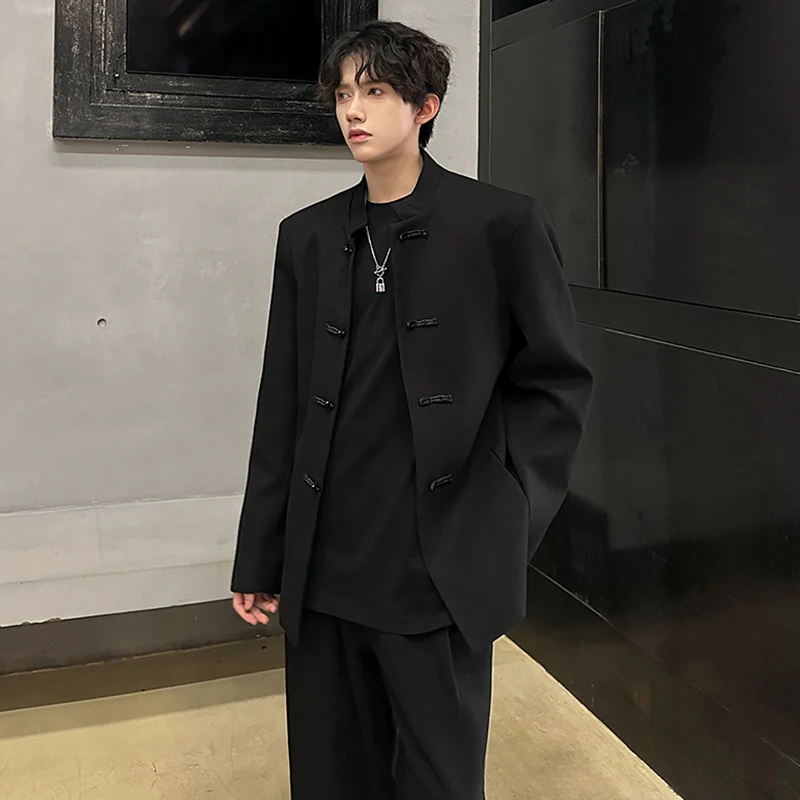 LUZHEN Elegant Fashion Personalized Buttoned Handsome Blazer Coat Men's 2025 Autumn Solid Color Shoulder Pad Male Clothes JY5874