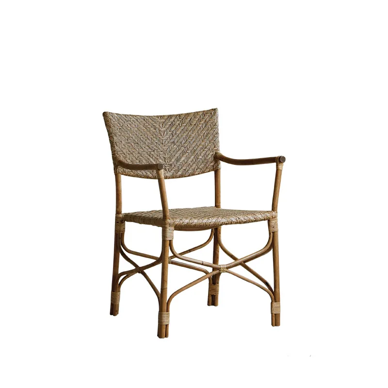 

Natural rattan chair South East Asia rattan armrest back chair B & B living room weaving home balcony leisure chair
