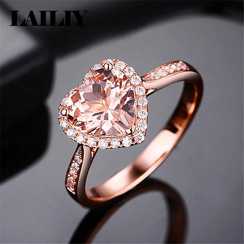 925 Sterling Silver Rose Gold Morganite Heart Ring for Women