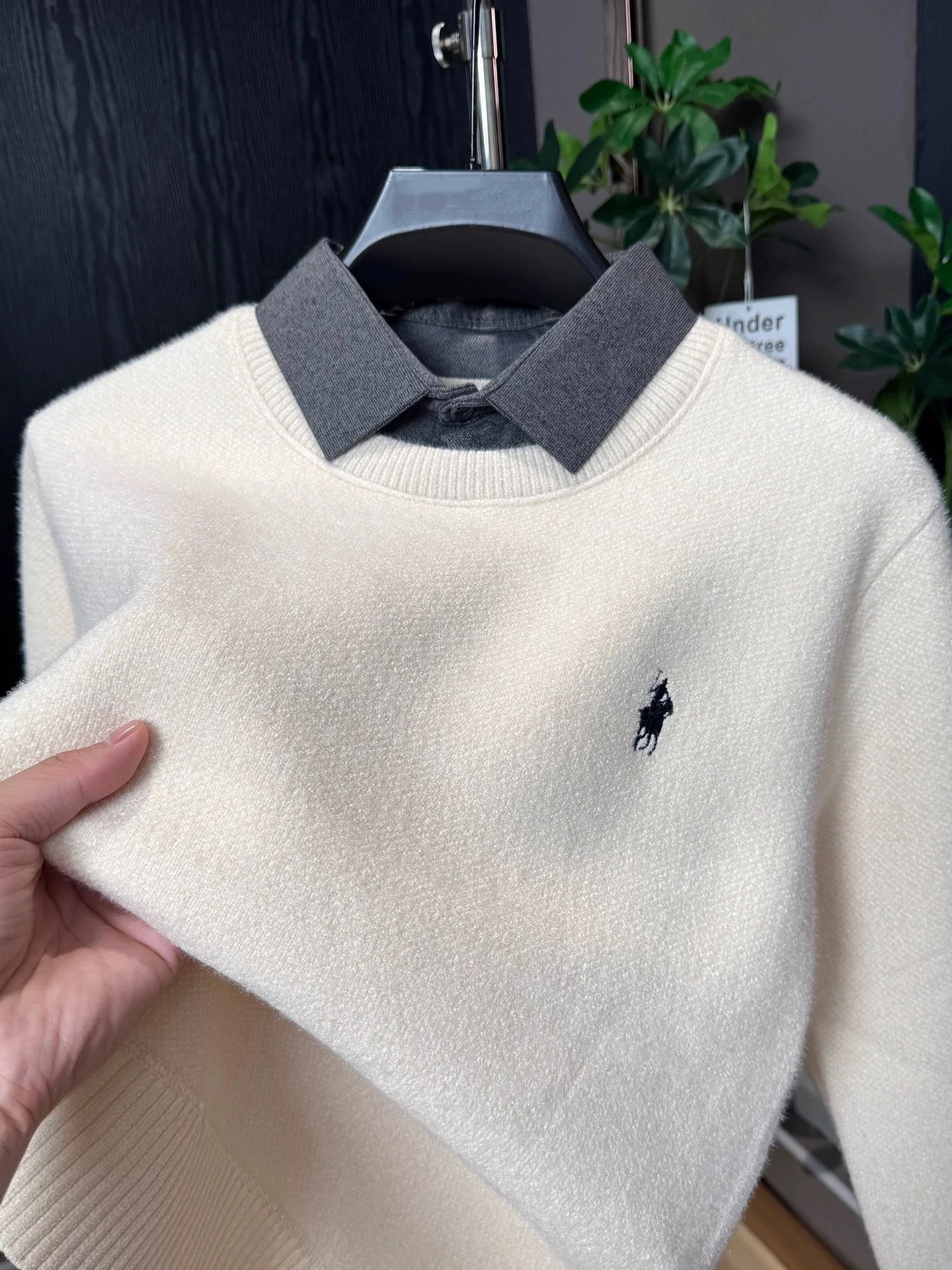 High quality fashion shirt collar sweater high-end designer brand exquisite pony embroidery men Paul plush warm knitted pullover