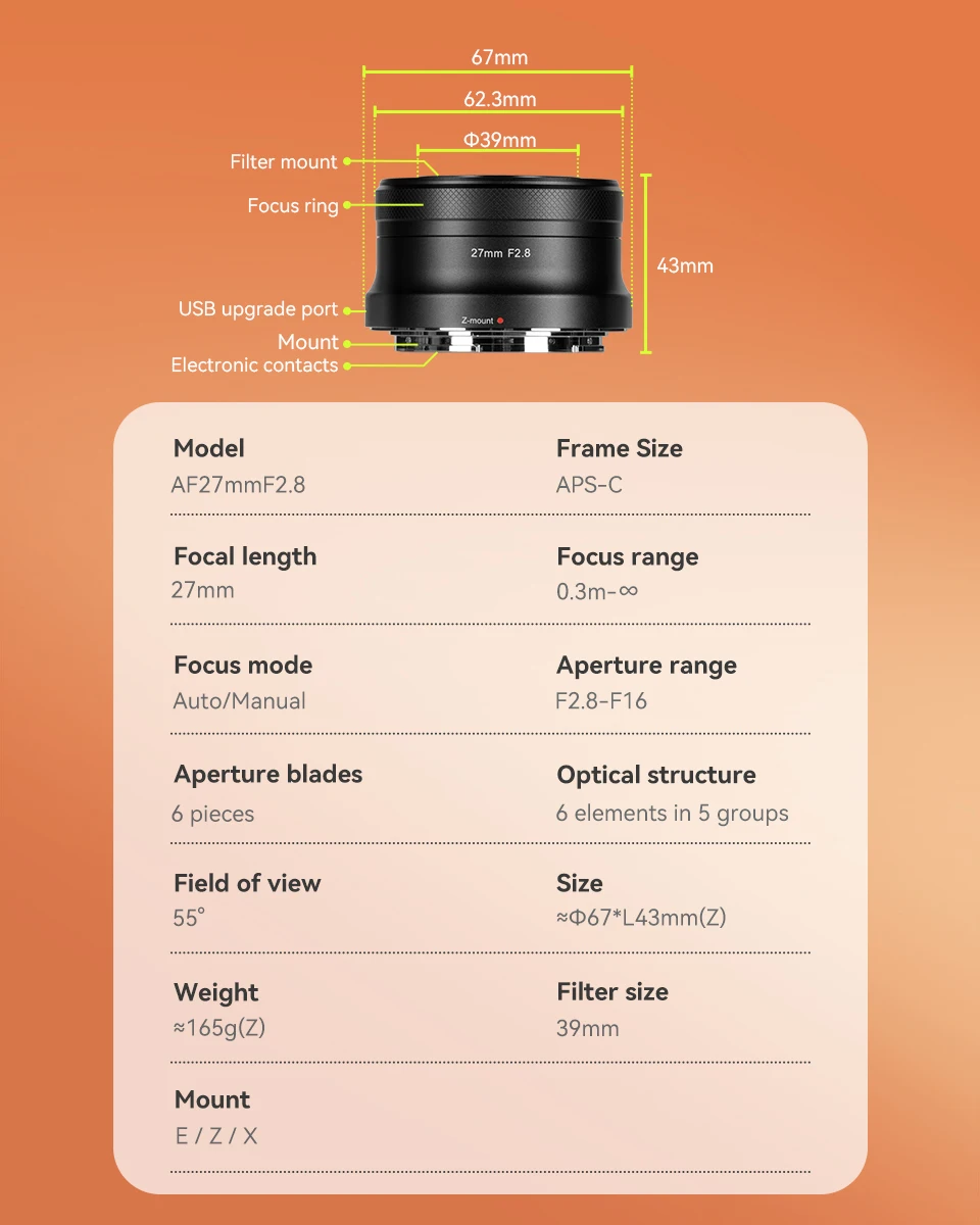 AstrHori 27mm f2.8 Autofokus APS-C Prime Objektiv für Nikon Z Z5 Z6 Z7 Z9 Z50 ZFC Serie Moutn Kameras – Detail 10