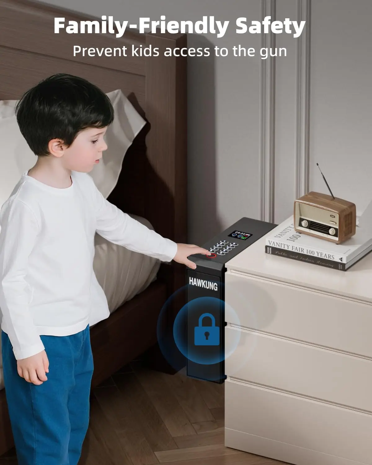 Gun Safe, Slider Biometric Gun Safe for Handgun Mounted Single Bedside Pistol Case with 3 Ways Quick Access Gun Lock Box for Nig