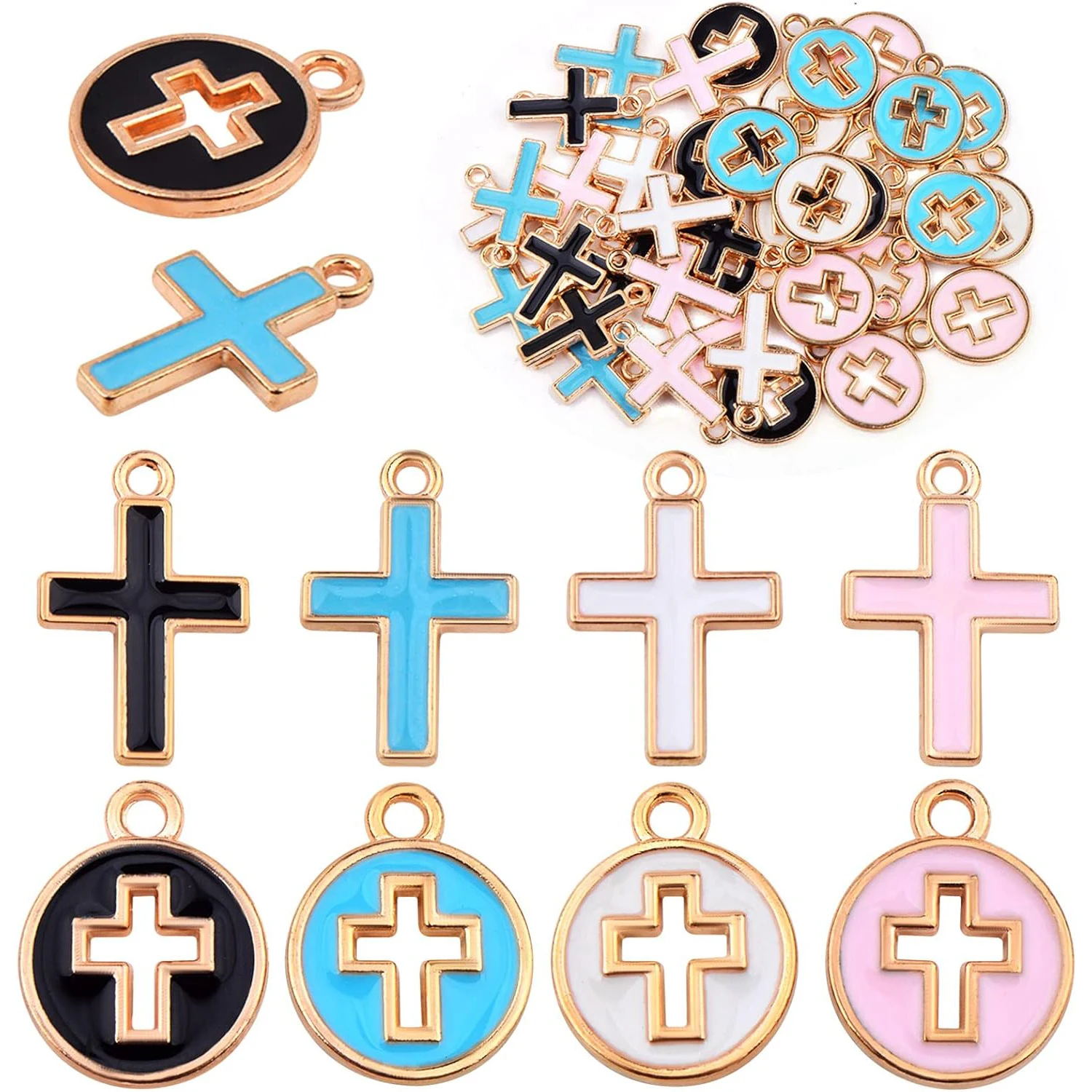 

40pcs Enamel Cross Charms Alloy Religious Cross Crucifix Jesus Pendants Charms Jewelry for Easter DIY Necklace Bracelet Earrings