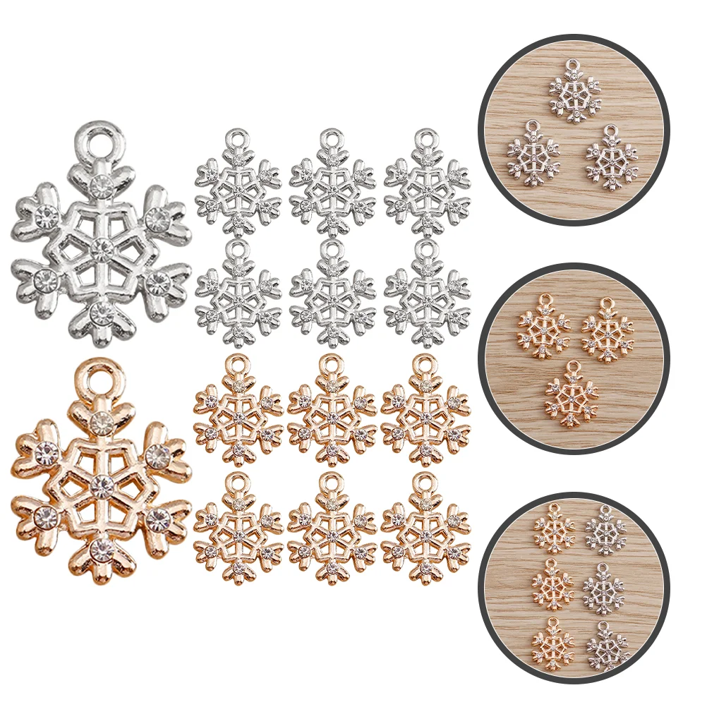 20 Pcs Christmas Necklace Snowflake Pendant Accessories Bracelet Charms Jewelry Making Supplies Rhinestones