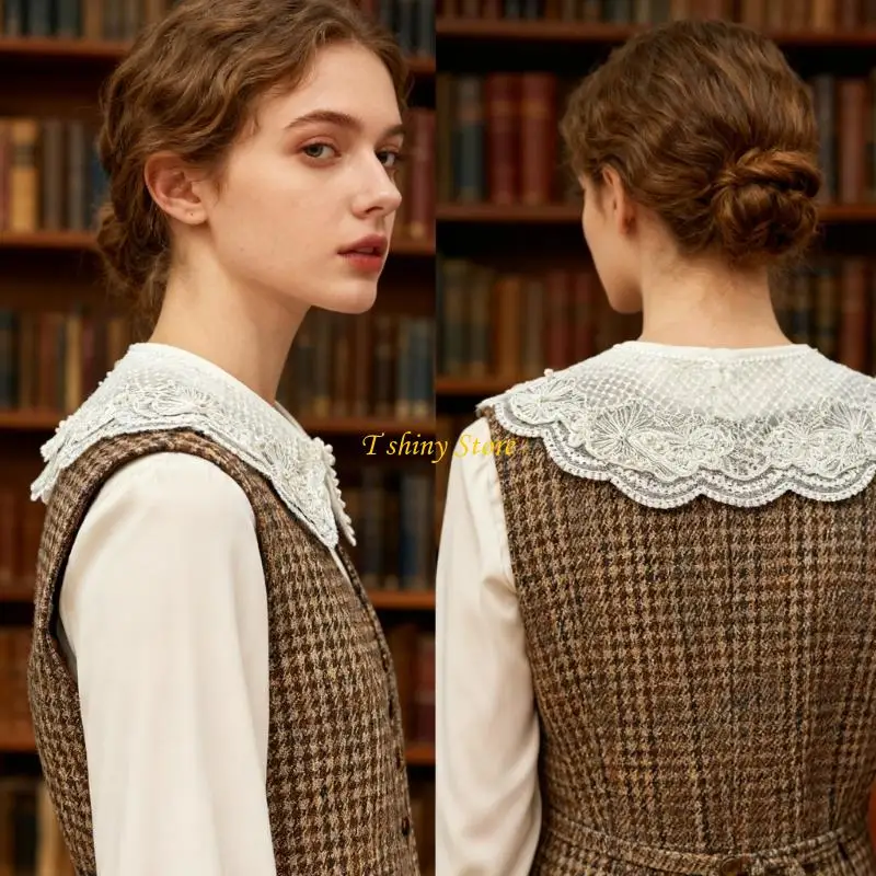 n58f-取り外し可能な襟の刺繍ビーズ細工パール日常の服装のための取り外し可能な襟