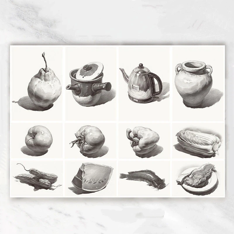 Sketch Still Life Single Copy Cards Plaster Combination Form Structure Geometry Basic Intro Book Art Painting Teaching Textbook
