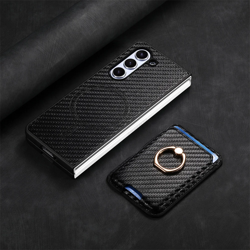 

2 in 1 Detachable Carbon Fiber Card Wallet For Samsung Galaxy Z Fold 6 5 4 5G Magnetic Phone Case with Screen Protector Cover