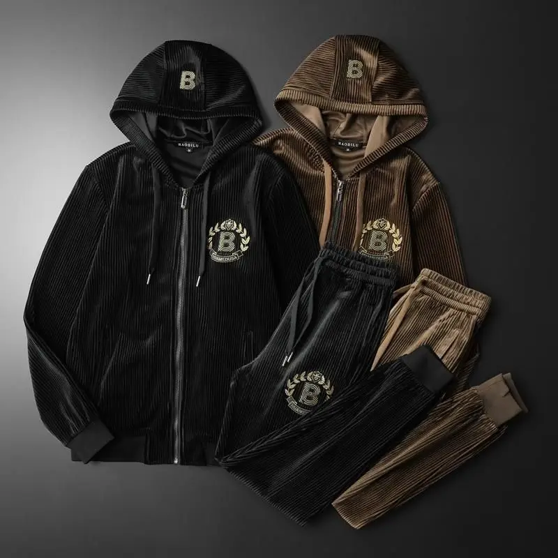 Men\'s Trend Gold Velvet Fashion Suit Hooded Thickened Casual Autumn and Winter New Plus Size Sportswear Two-Piece Set