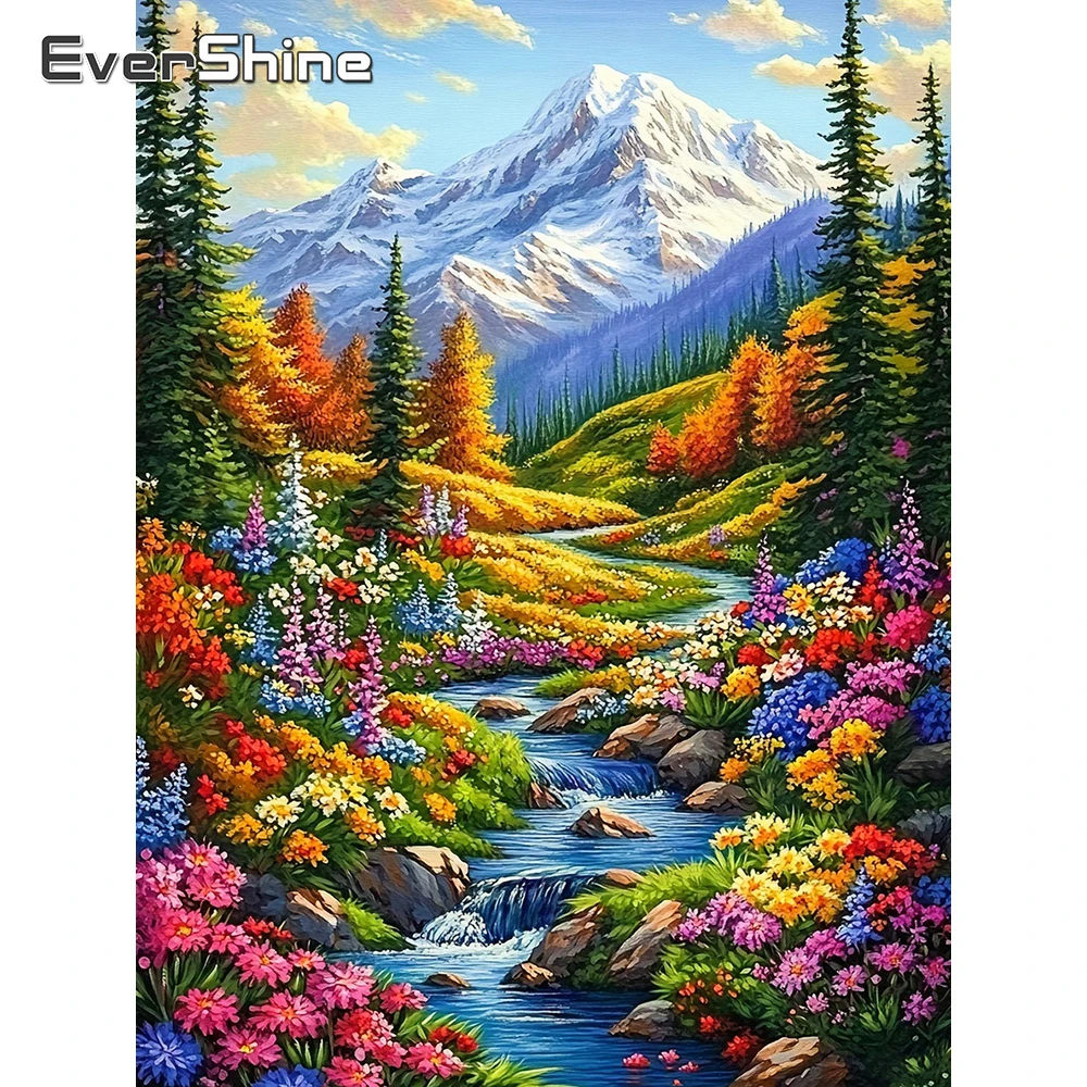 EverShine Diamant-Stickerei Landschaft Vollflächiges Gemälde Schneeberg Mosaik Blumen Strass Baum DIY Heimdekoration