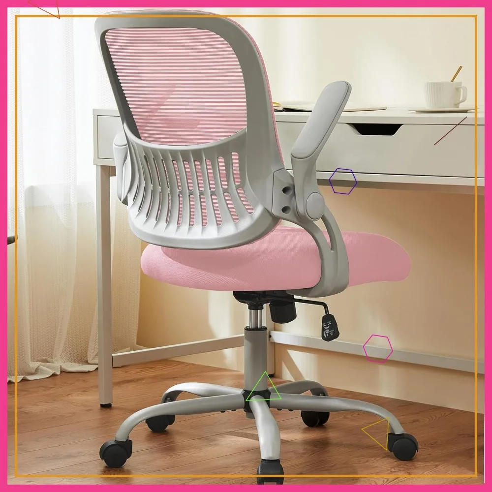 Ergonomic Mesh Office Chair with Lumbar Support, Flip-up Arms, and Smooth Rolling Wheels for Home and Study
