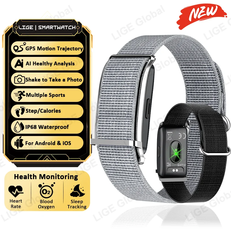 

Смарт-браслет LIGE GPS с отслеживанием движения, мониторингом сердечного ритма и давления, шагомером, фитнес-часы для мужчин и женщин