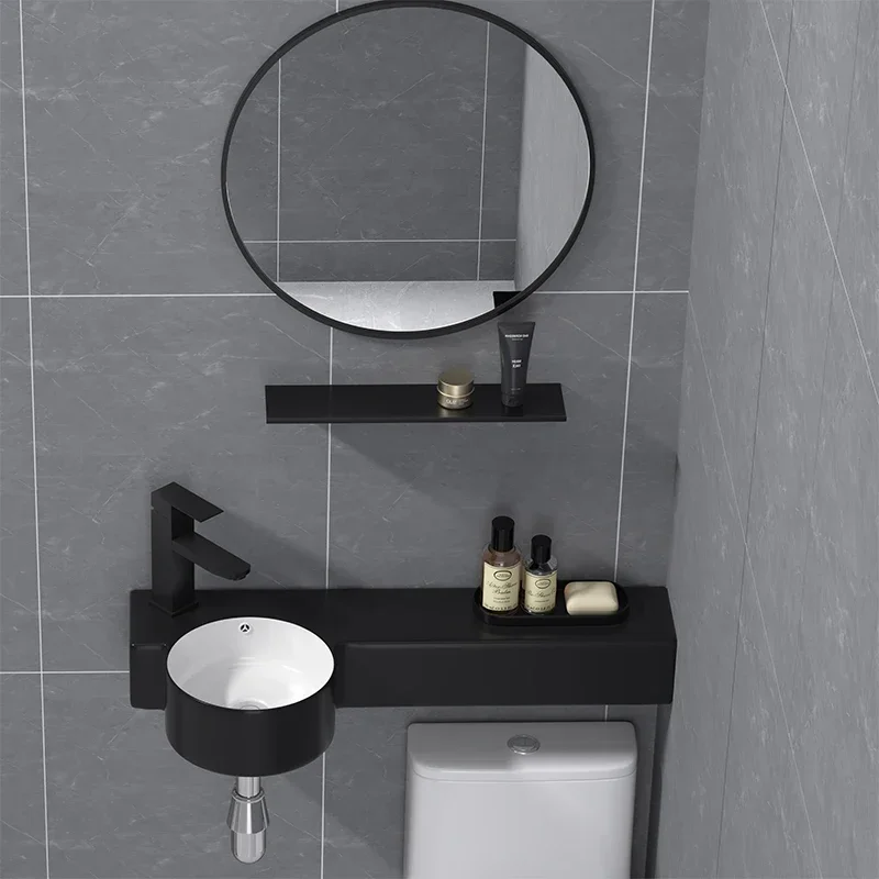 Small apartment mini wall-mounted ceramic washbasin ultra-narrow and long simple basin bathroom black washbasin