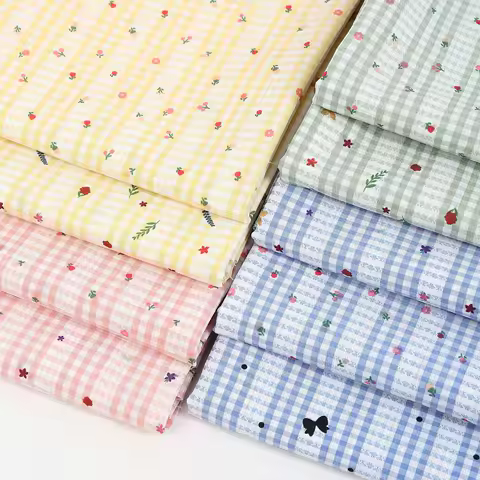 1m/2m/3m Grid Floral Printed Jacquard Fabric for Scene Decoration Dresses Curtains Tablecloths Handmade DIY Sewing Fabrics