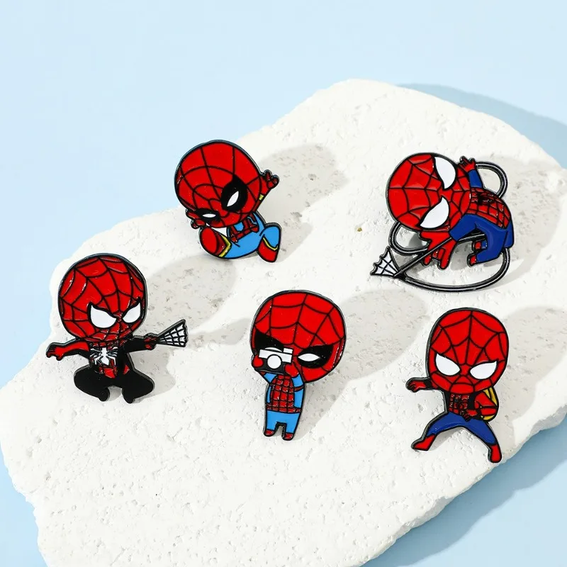 Marvel Spider Man Brooch Anime Action Figure Personality Q Figural Cartoon Toy Alloyed Brooch Decoration Children Birthday Gift