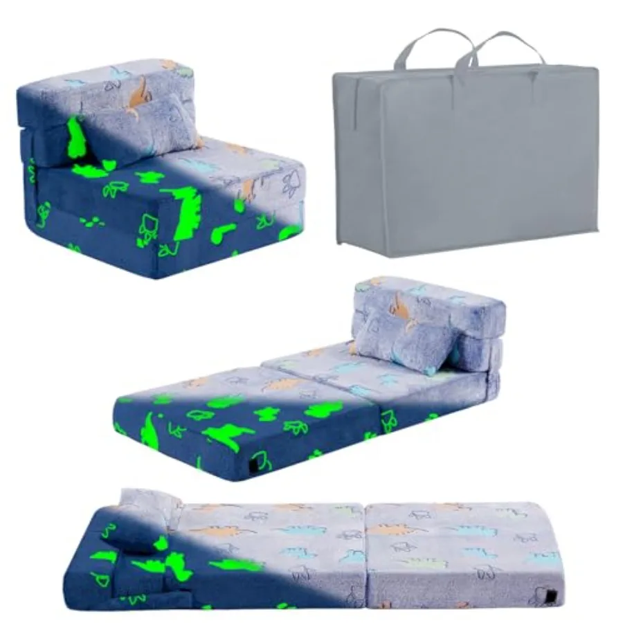 

Folding Sofa Bed Floor Mattress for with Pillow Toddler Glow in Dark Washable Mat for Sleeping Child Fold Up Dinosaur Chair Bed