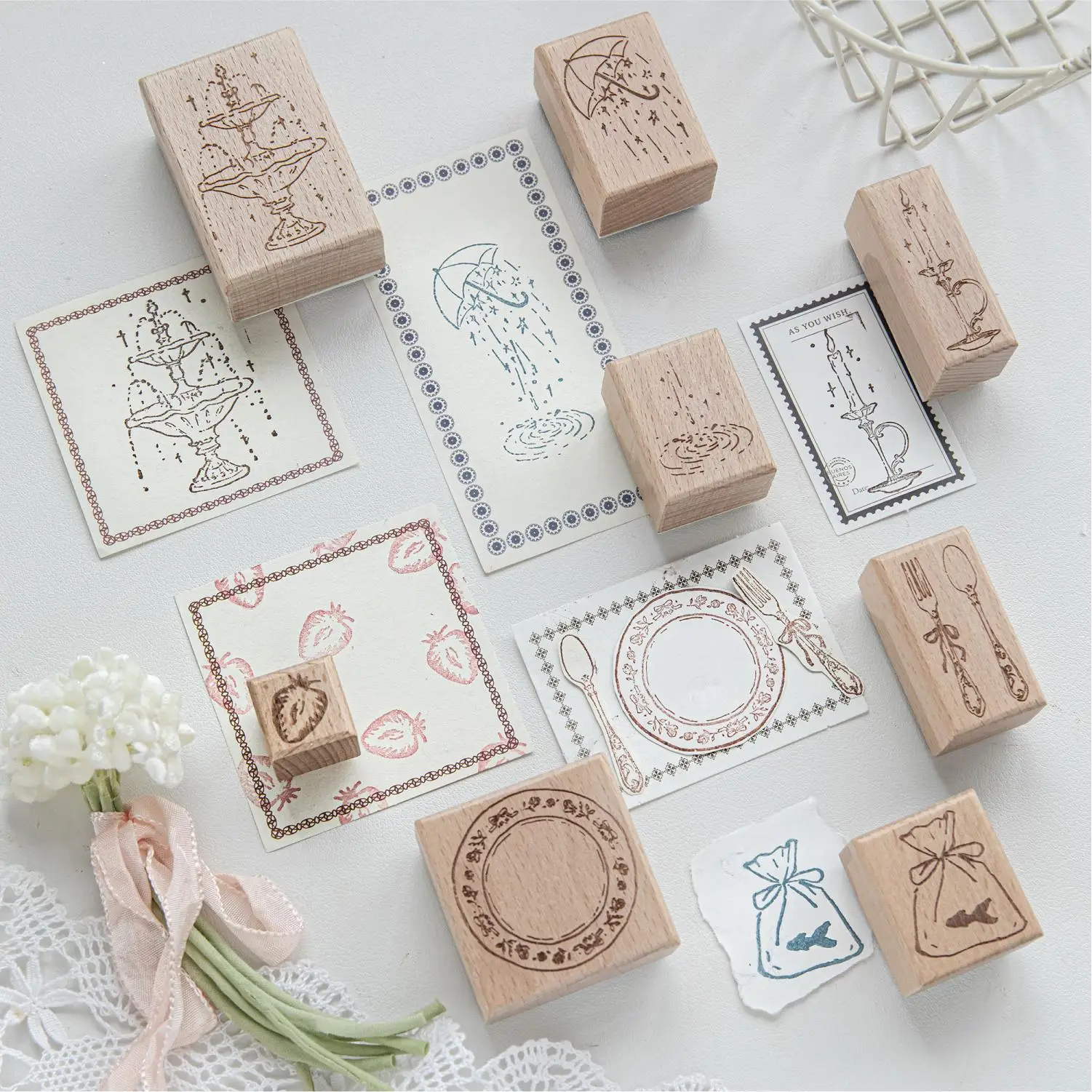 Fountain Candle Tableware Candle TablewarDesign Wooden Stamp DIY Craft Supplies Scrapbooking Material Stationery Seal for Hobby