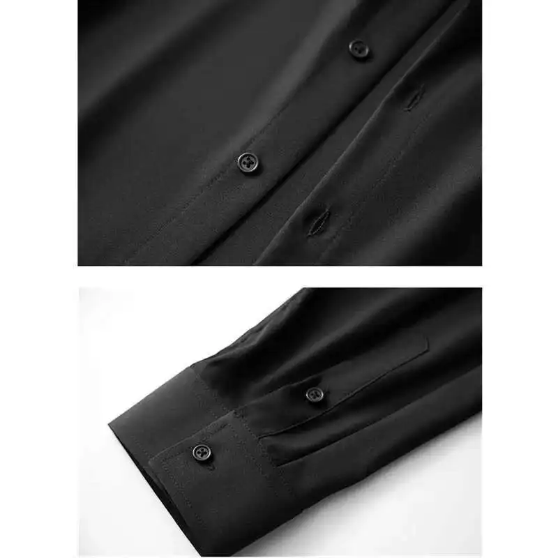 قمصان خضراء بأكمام طويلة، قميص بياقة واقفة بصدر واحد، قمصان رجالية غير رسمية على الموضة، مقاس أوروبي S-XL، أسود، أبيض