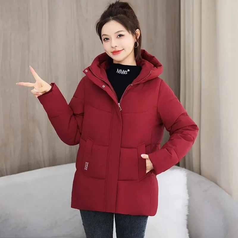 

2025 Winter New Women Cotton Coats Casual Slim Solid Color Versatile Warm Coats Fashion Thicken Zipper Hooded Windproof Coats