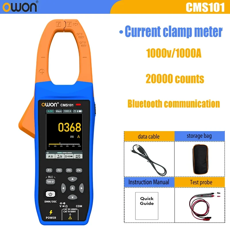 OWON CMS061 CMS101 Draagbare 3-in-1 klem-oscilloscoop 1000A AC/DC klemmeter Bluetooth APP logger True RMS 2,8-inch IPS-scherm