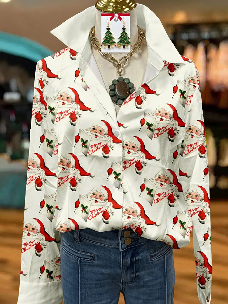 Classic Christmas Santa Print Shirt