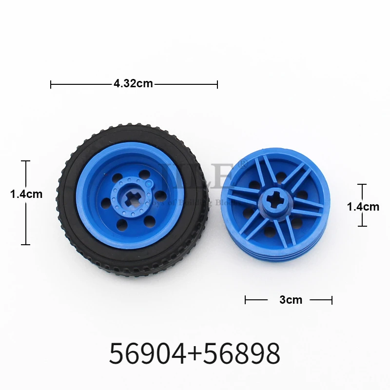 Moc Wheel 30mm D. x 14mm with Tire 43.2 x 14 Offset Tread 56904 56898 15413 DIY High-Tech Building Bricks Compatible Assembles