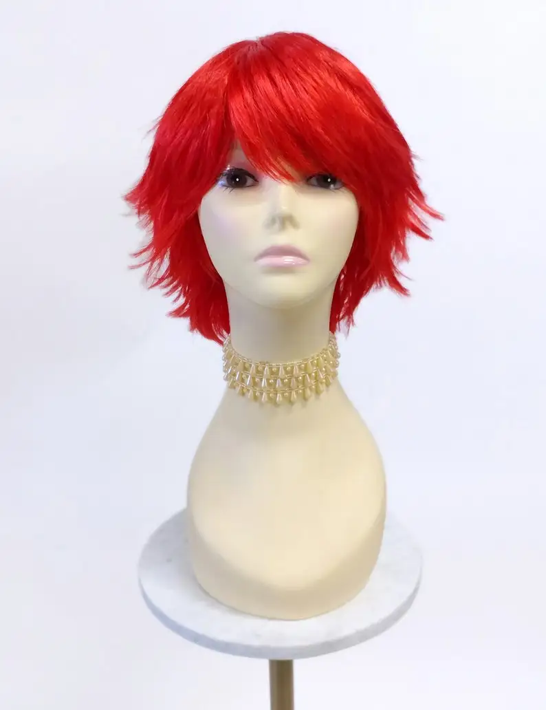Party Fashion Short Layered Wind-Swept Messy Red Hair Cosplay Synthetic Wig