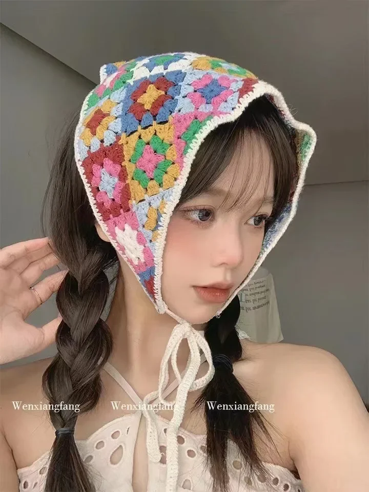 

Vintage French Crochet Lace Triangle Scarf Headband - Cute Boho Chic Bandana for Women, Retro Floral Hair Accessory