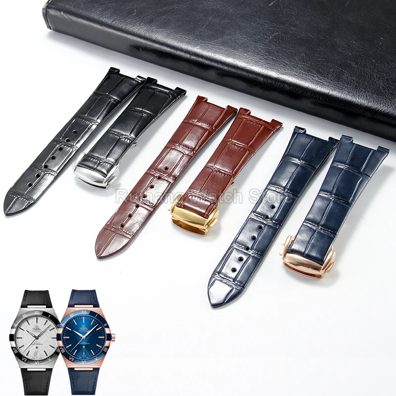 Business Leather Watch Accessories Concave Interface for Omega Constellation 131.13 Co-Axial Master Chronometer Watch Strap