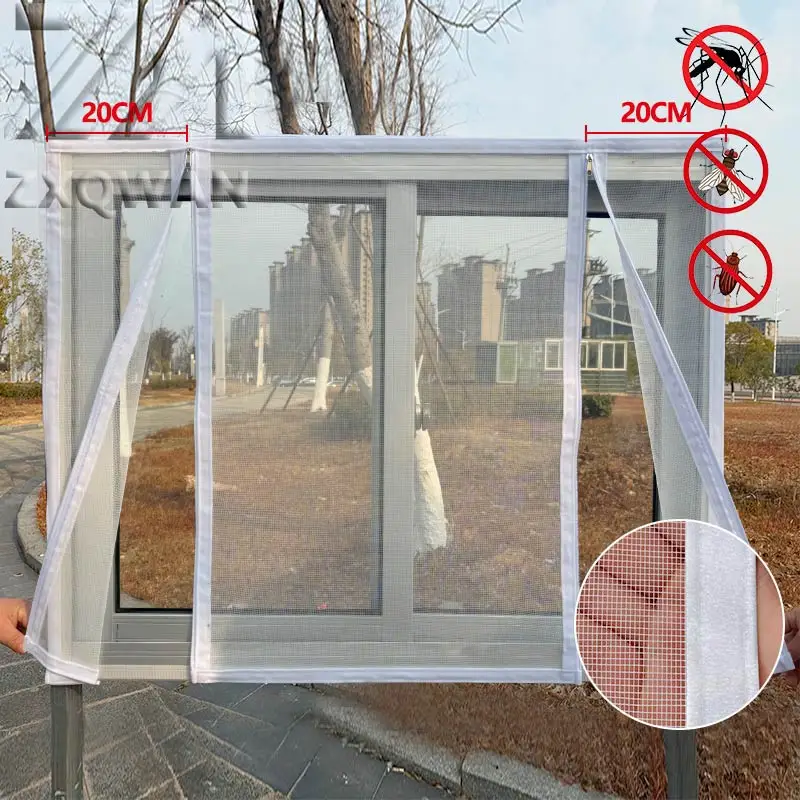 

Home bedroom, kitchen, side opening double zipper mosquito proof mesh window curtain velvet edge wrapping, easy installation