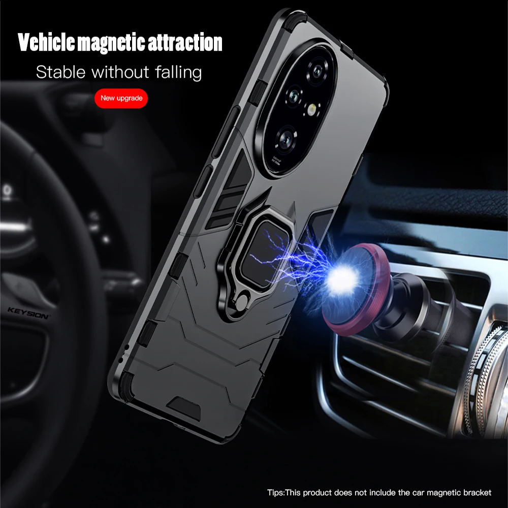 KEYSION Shockproof Armor Case for HONOR 200 Pro 5G Soft Silicone+PC Metal Ring Stand Phone Back Cover for Huawei Honor 200 Pro