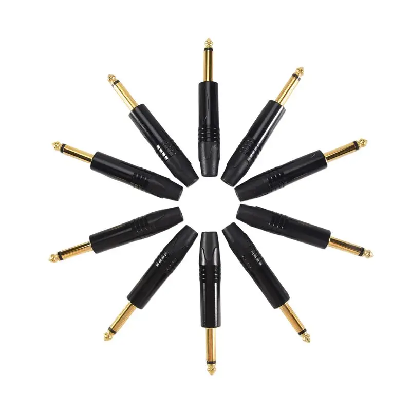 AEE3-Gold Plating 10Pcs Plug Mono Professional 2 Pole 6.35 Mm 6.5Mm Stereo Jack Plug Neutrik 6.35Mm Jack Black
