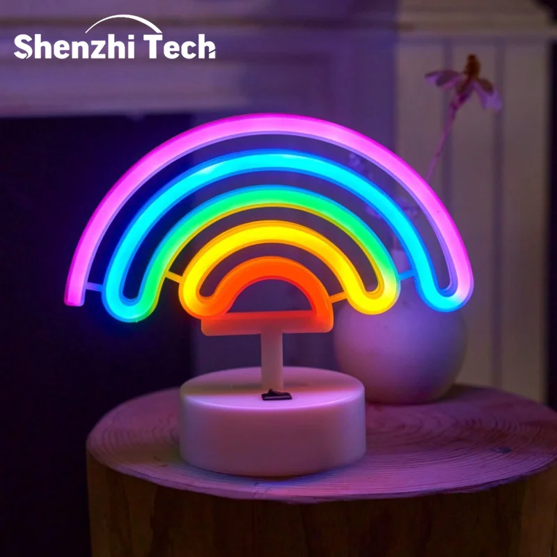 Rainbow neon light, LED with base light，USB Cable or Batteries Power, for Gift, Christmas, Weeding, Kids, Home Decor
