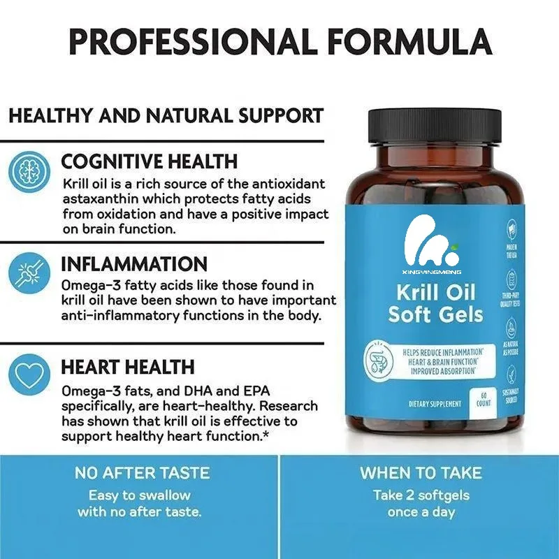

Krill oil supplement contains Omega-3s EPA, DHA, astaxanthin, and phospholipids -60 soft capsules