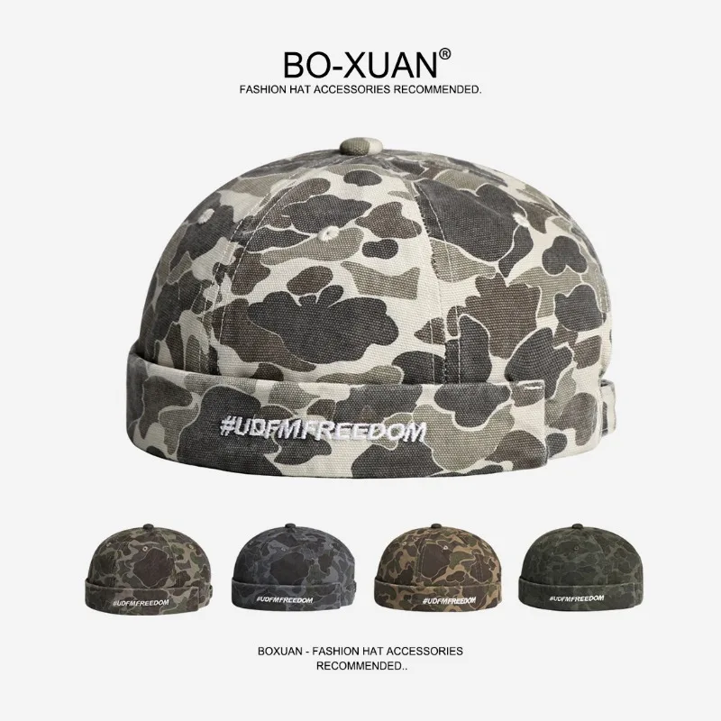 New Niche Retro Camouflage Embroidered Melon Skin Hat for Men and Women Spring and Summer Yuppie Dome Landlord Caps