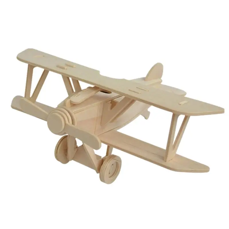 Wooden DIY Jigsaw Puzzle Handmade Assemble Painting Airplane Plane Model Toys for Kids Handicraft Flying Assemble (Wood Color)