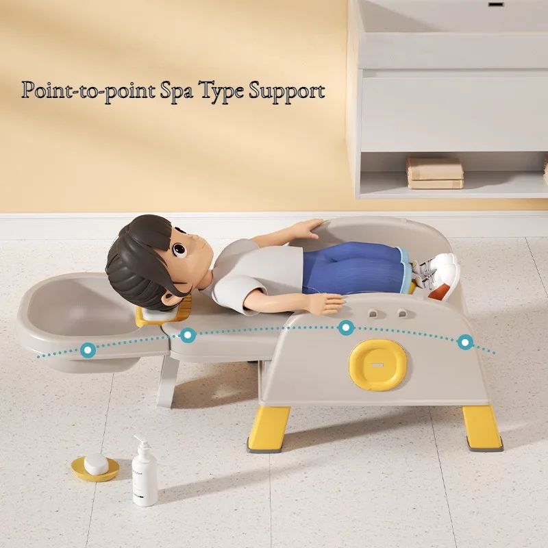 Chaise à shampoing pliable pour bébé, poignées, chaise amovible pour enfant avec ensemble de shampoing et Queplate, siège de bain pour bébé avec 2 modes pour s'asseoir et s'allonger