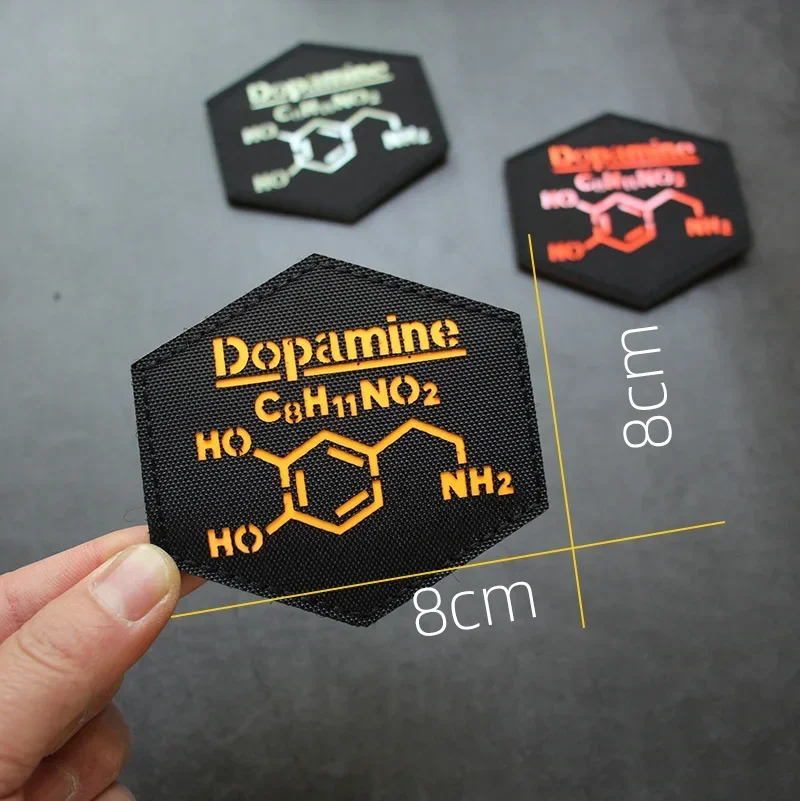 Luminous Dopamine Molecular Formula Morale Badge Hook and Loop Creative Armband DIY Package Stickers Laser Engraving Patches